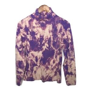 Upcycled Custom Bleached Tie Dye Purple Turtleneck Sz Large *